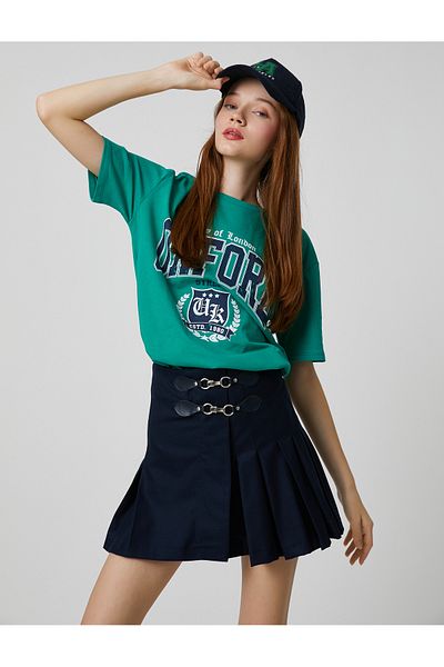 Koton Tricou cu imprimeu Oxford, cu decolteu turn, mânecă scurtă, croială confortabila