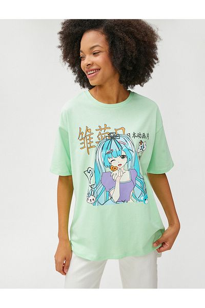 Koton Anime tričko Oversize Crew Neck Krátký rukáv Bavlna