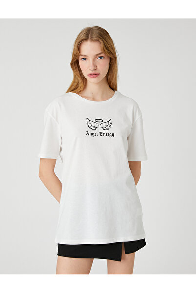 Koton Tričko s krátkým rukávem a výstřihem s potiskem sloganu