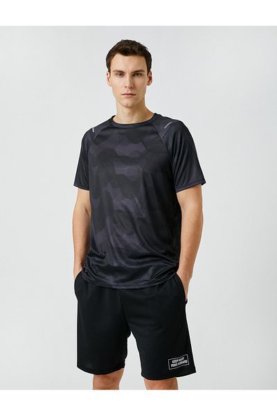Koton Sports T-Shirt with Abstract Print Detail Crew Neck