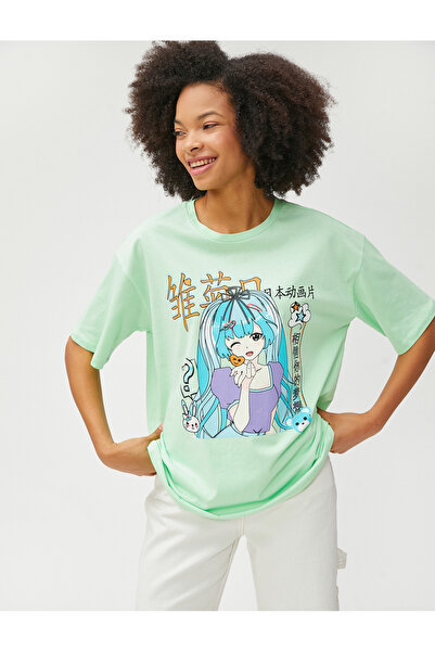 Koton Anime tričko Oversize Crew Neck Krátký rukáv Bavlna