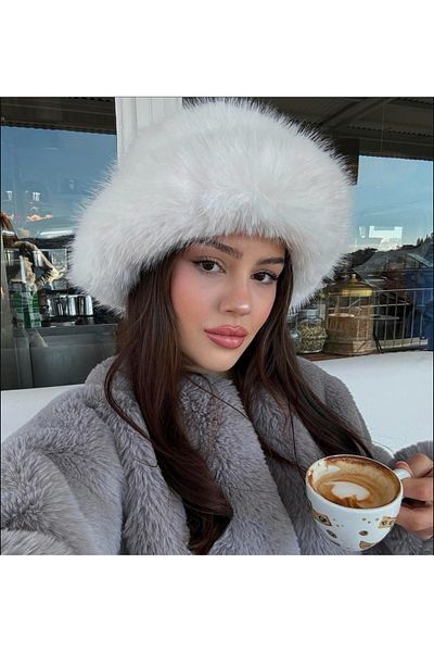 Luminos Butik Beige Beanie Stílusos Szív - Melegen tartó vastag plüss hidegvédelem Spk1143