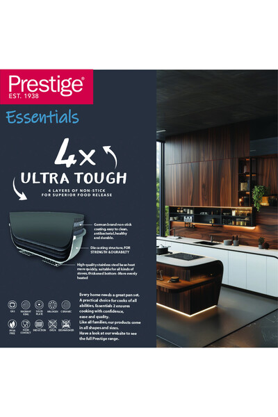 Prestige Essential Cast Aluminum black 28cm Wok with Glass Lid