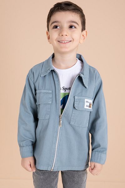 Cansın Mini Blue Zip-Up Jacket T-Shirt Boy's 3-Piece Bottom Top Set 19961