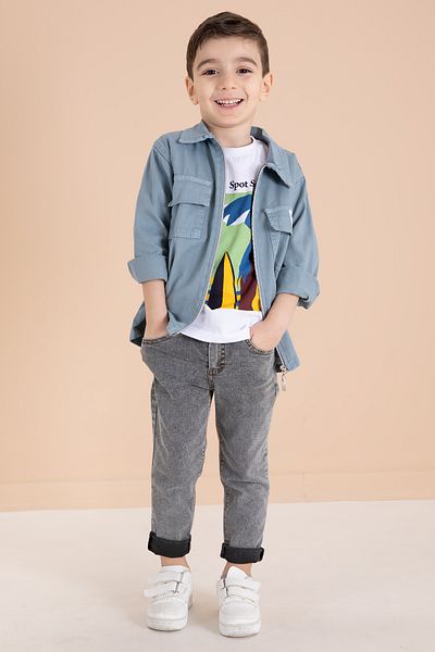 Cansın Mini Blue Zip-Up Jacket T-Shirt Boy's 3-Piece Bottom Top Set 19961