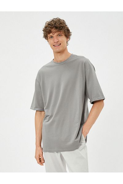 Koton Tricou de bază oversize, cu umeri scoși, cu mânecă scurtă, din bumbac