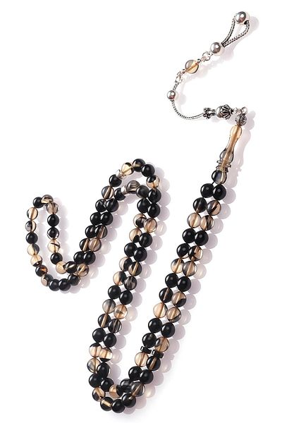 TESBİHCİBABA Prayer Grains Smoked Color Pressed Amber Prayer Rosary