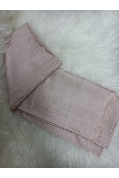 Eşarpevi %100 İpek Kaşmir Diorr Desen Şal Pudra