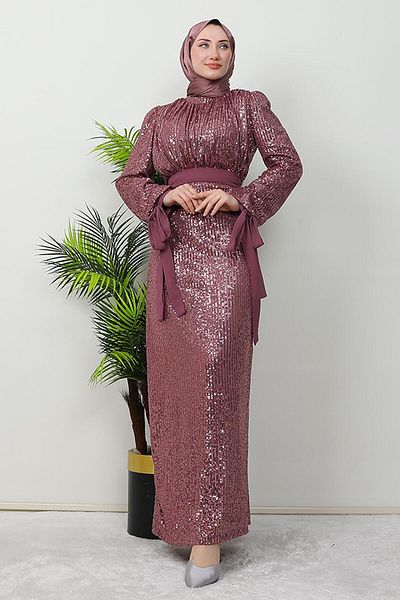 GİZ AGİYİM Βραδινό φόρεμα Dusty Rose Sequined Efsun