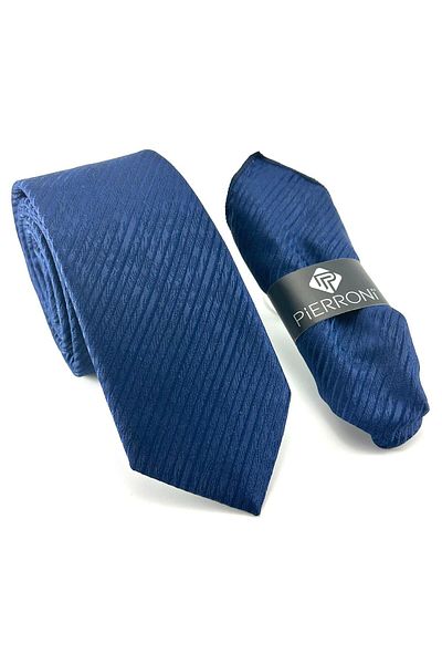 PİERRONİ Navy Blue Striped Handkerchief Tie