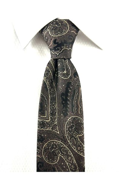 PİERRONİ Brown Mink Shawl Patterned Handkerchief Tie