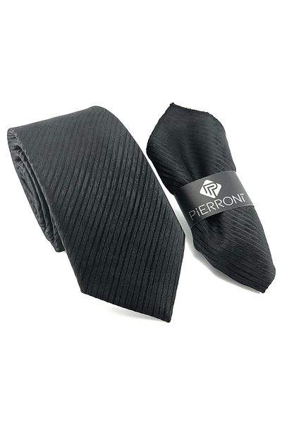 PİERRONİ Black Striped Handkerchief Tie