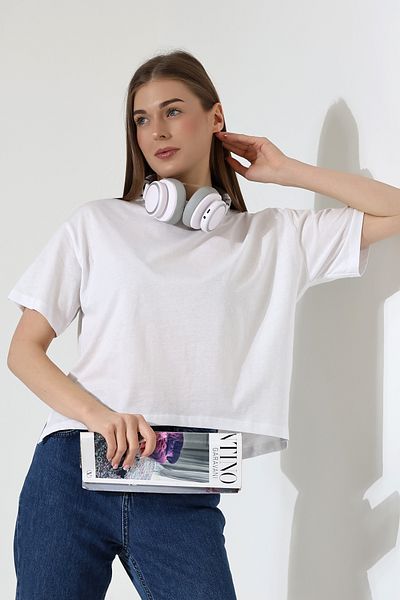 Endies Tricou de bază 100% bumbac cu decolteu - cu fantă laterală, mărime obișnuită 21929 ALB