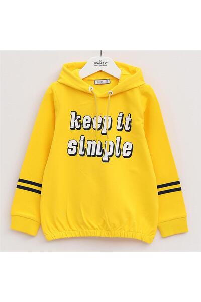 WANEX Kız Çocuk Uzun Kol İnce Kapüşonlu Sweatshirt - 31598 - Sarı