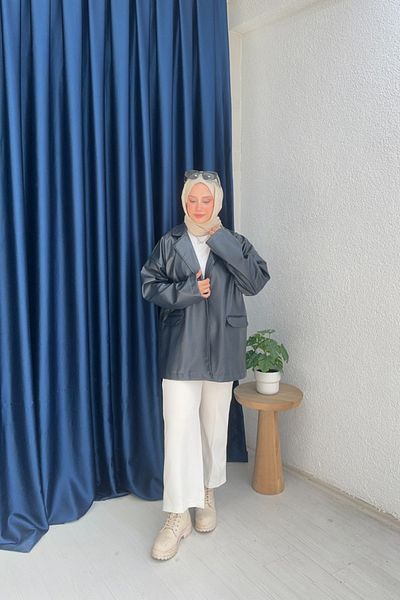 lurex moda JACHETA DE PIELE OVERSIZE