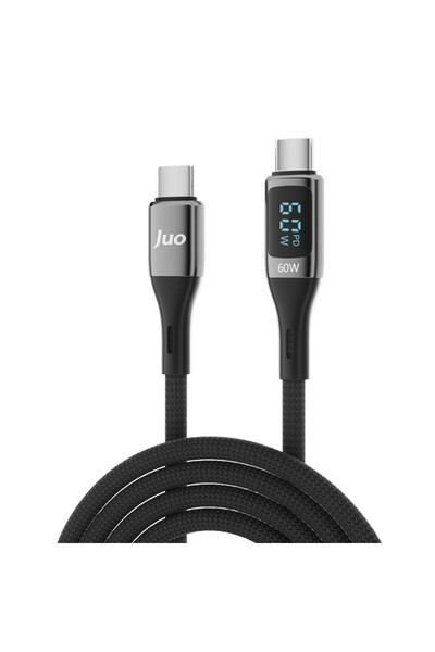 Juo 60w Dijital Led Ekranlı Örgülü Usb Type-c To Type-c Hızlı Şarj Ve Data Ka...