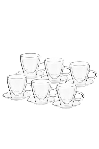 Generic 12 Piece Set Of Double Glass Coffee Cups With Saucers