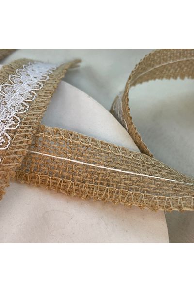 Bukle İplik Lace Detailed Decorative 25mm Straw Ribbon (3 Meters)