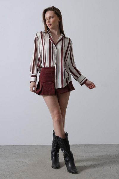 Reyon Women's Burgundy Striped Satin Shirt