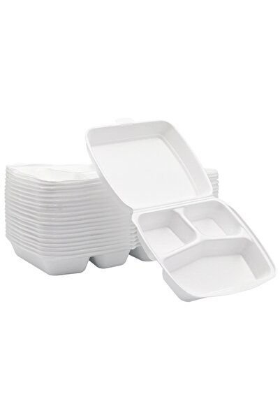 YOK YOK AMBALAJ 3 Gözlü Kapaklı Köpük Tabak 50 Adet