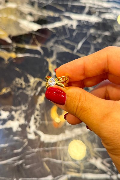 MOONİ ACCESSORİES Steel Single Stone Mesh Infinity Design Gold Gold Color Adjustable Size Women Ring