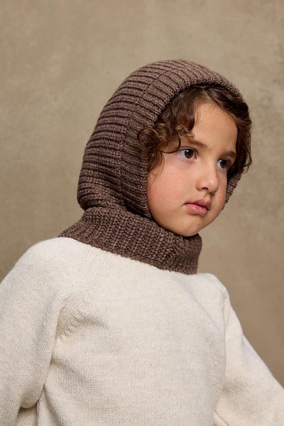 Fahhar Kids Плетена детска балаклава кафява шапка