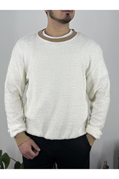 T&M Vertino Peluş Detaylı Oversize Kazak-Beyaz