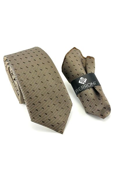 PİERRONİ Mink Brown Patterned Handkerchief Tie
