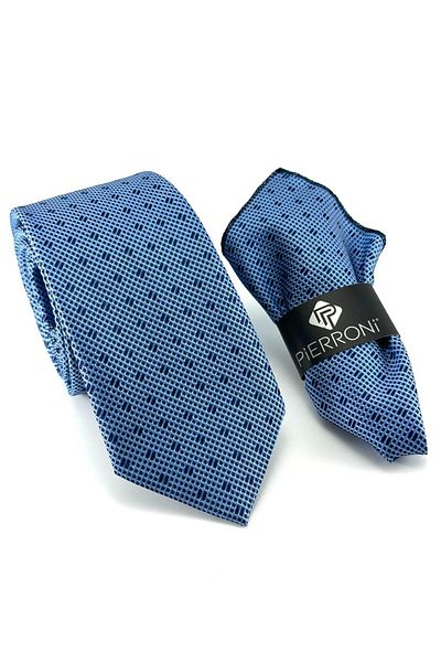 PİERRONİ Blue Navy Blue Patterned Handkerchief Tie