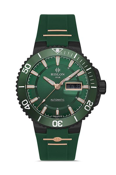 Hislon Men's Multicolor-Green Steel Case Round Dial Silicone Band Wristwatch Automatic Mechanism Anal