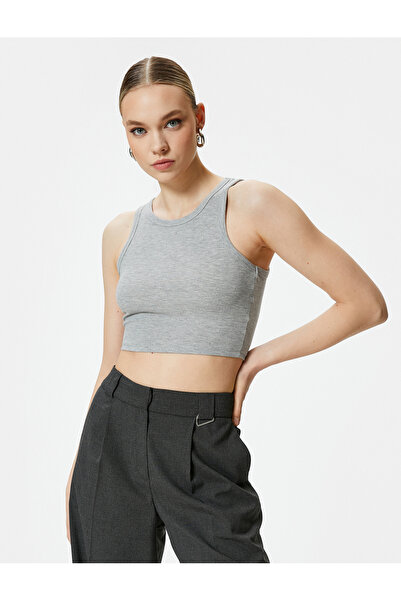 Koton Halter Neck Crop Tank Top - Ribbed Sleeveless