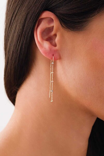 Zeynepli gold & jewelry 14 Ayar Altın 3 Renk Sallantılı Dorikalı Küpe