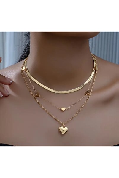 stainless steell VİP zarif 3 zincir kalp model kolye