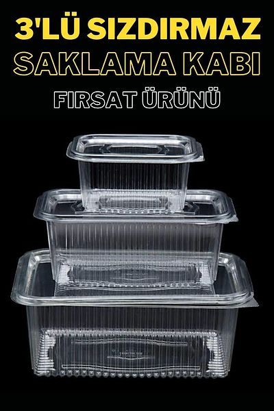 YOK YOK AMBALAJ Plastic Leak Proof Container Disposable Disposable Plastic Lid Bowl Set of 3 Opportunity Product