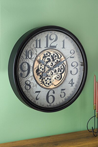 ACAR ساعة حائط على شكل عجلة مزخرفة - 65 سم