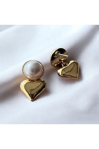 Nilsu Jewellery Accessory Sedef Taşlı İnci Detaylı Kalp Model Kadın Küpe