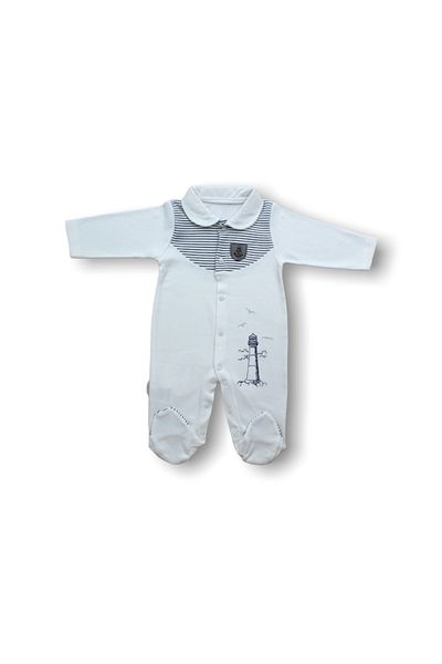 Caddemia Defnada 3-6 6-9 Months Lighthouse Embroidered Long Sleeve Baby Boy Overalls with Booties