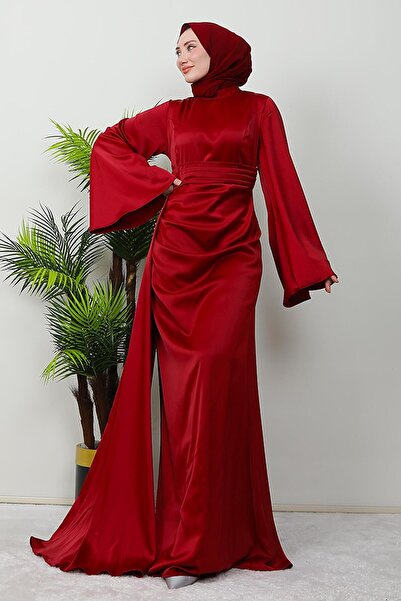 giz astore Yasemin Saten Abiye Bordo