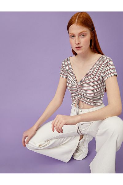 Koton Striped GatheredCropT-shirt