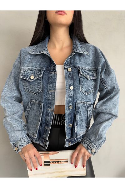 alanora Jachetă de blugi oversize albastru deschis pentru femei