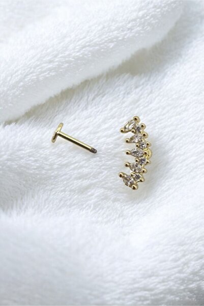 Osha Aksesuar Beşli Arc Pembe Taşlı Tragus Piercing 6 mm Bar Arkası Top