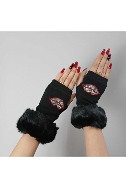 Gönülden Tasarım Чорні рукавички з безпальцевими пальцями та губками