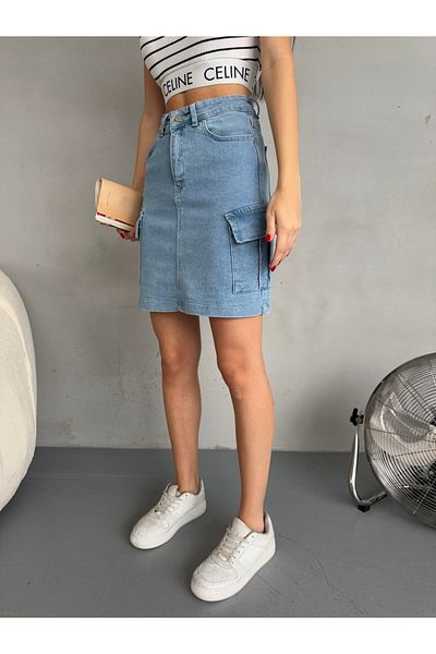 alanora Fusta mini jeans cu talie înaltă, cu buzunar cargo pentru femei