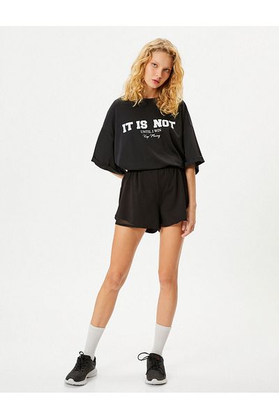 Koton Tricou sport supradimensionat, cu slogan, cu mânecă scurtă, cu decolteu
