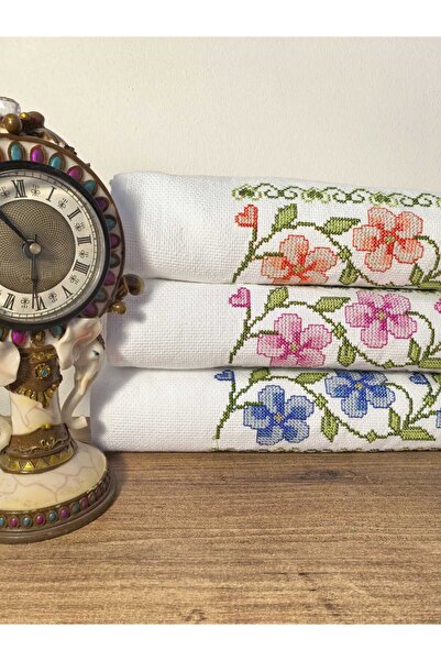 Peacock 3 مناشف يد مطرزة بغرز متقاطعة