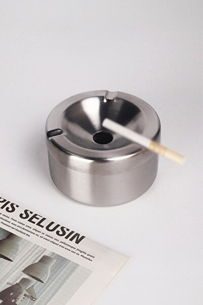 Falconetti 10 cm Steel Cafe Restaurant Round Ash Tray with Lid - Ashtray Cin898By