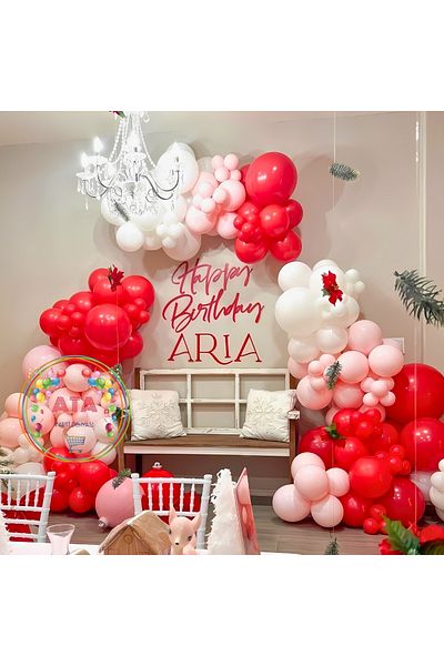 Ata Parti Dünyası Birthday Concept - *Red* White *Macaron Pink* 100 Pieces Balloon Chain Party Set
