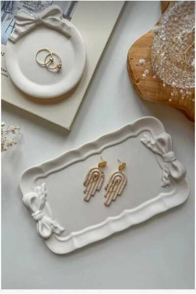 MUMELLA Λευκός διακοσμητικός δίσκος από σκυρόδεμα - Σχήμα δίσκου, με άκρη με ...