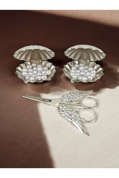 CyzHome Brazza Oyster Pearl Ring and Promise Scissors