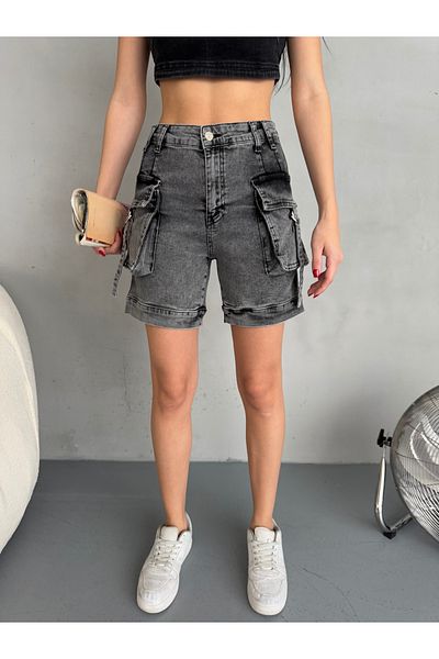 alanora High Waist Flexible Women'sJeanShorts - with Cargo Pocket